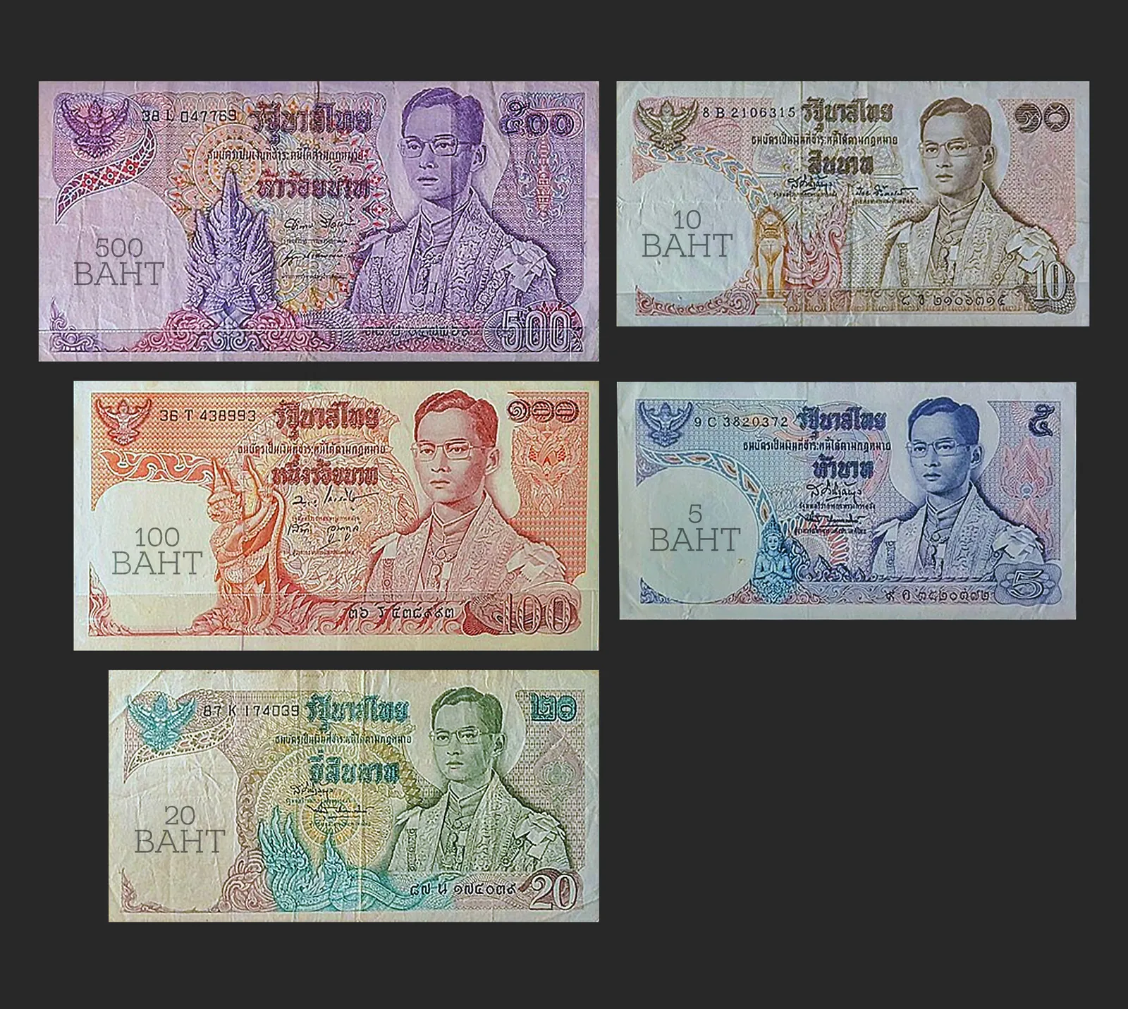 Banconote da 20 a 1.000 baht, la valuta ufficiale della Thailandia